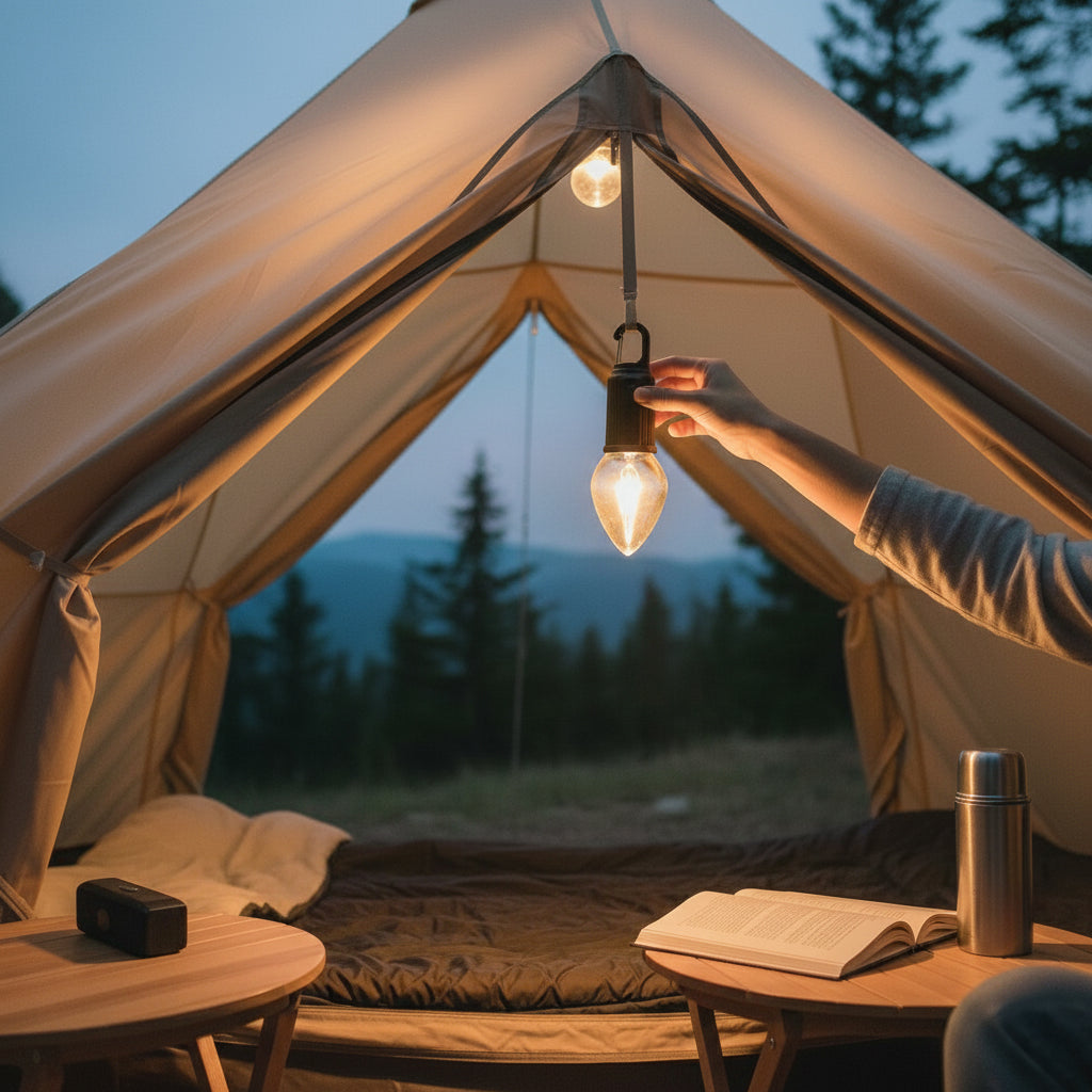 "Luz de camping, recargable por USB. Modelo: HL-LAM8335"