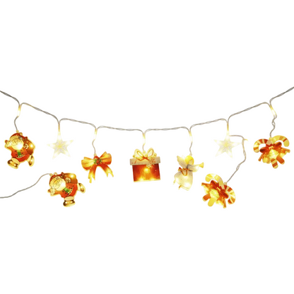Serie de luces, de ángel, santa Claus, bastón navideño,caja de regalo y moño DML8244