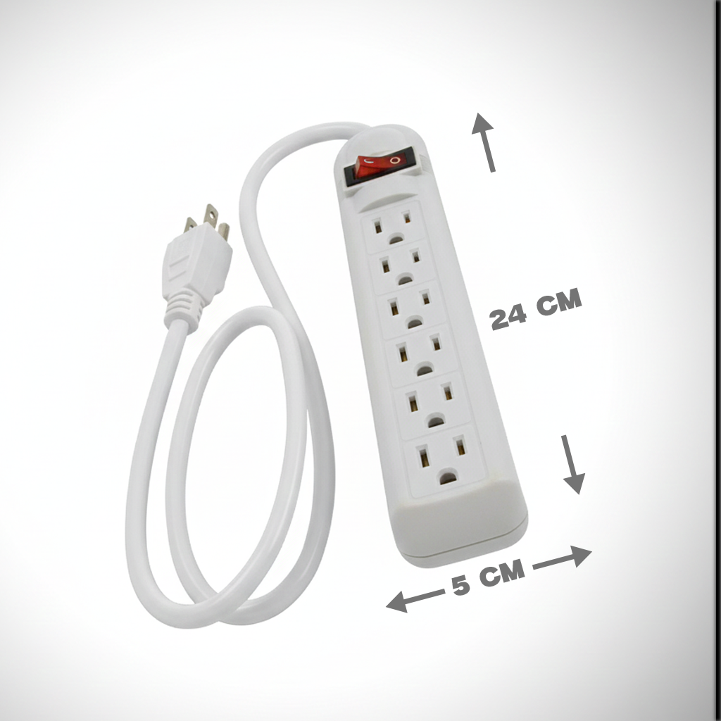 Multicontacto, 6 enchufes y botón: HL-MUL5786
