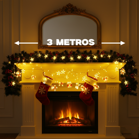 Serie de luces, de ángel, santa Claus, bastón navideño,caja de regalo y moño DML8244