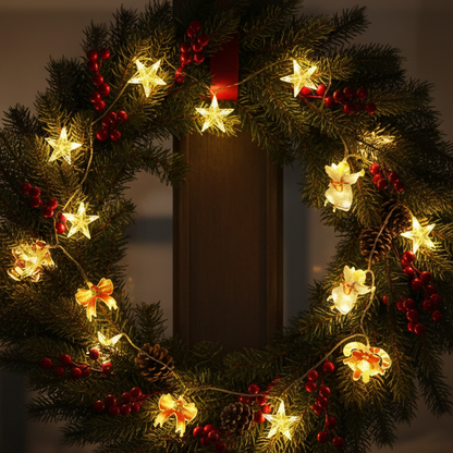 Serie de luces, de ángel, santa Claus, bastón navideño,caja de regalo y moño DML8244