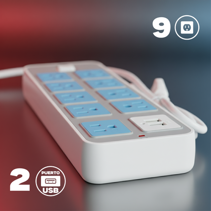 Multicontacto 9 entradas y 2 puertos USB. Modelo: HL10N