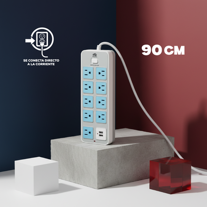 Multicontacto 9 entradas y 2 puertos USB. Modelo: HL10N