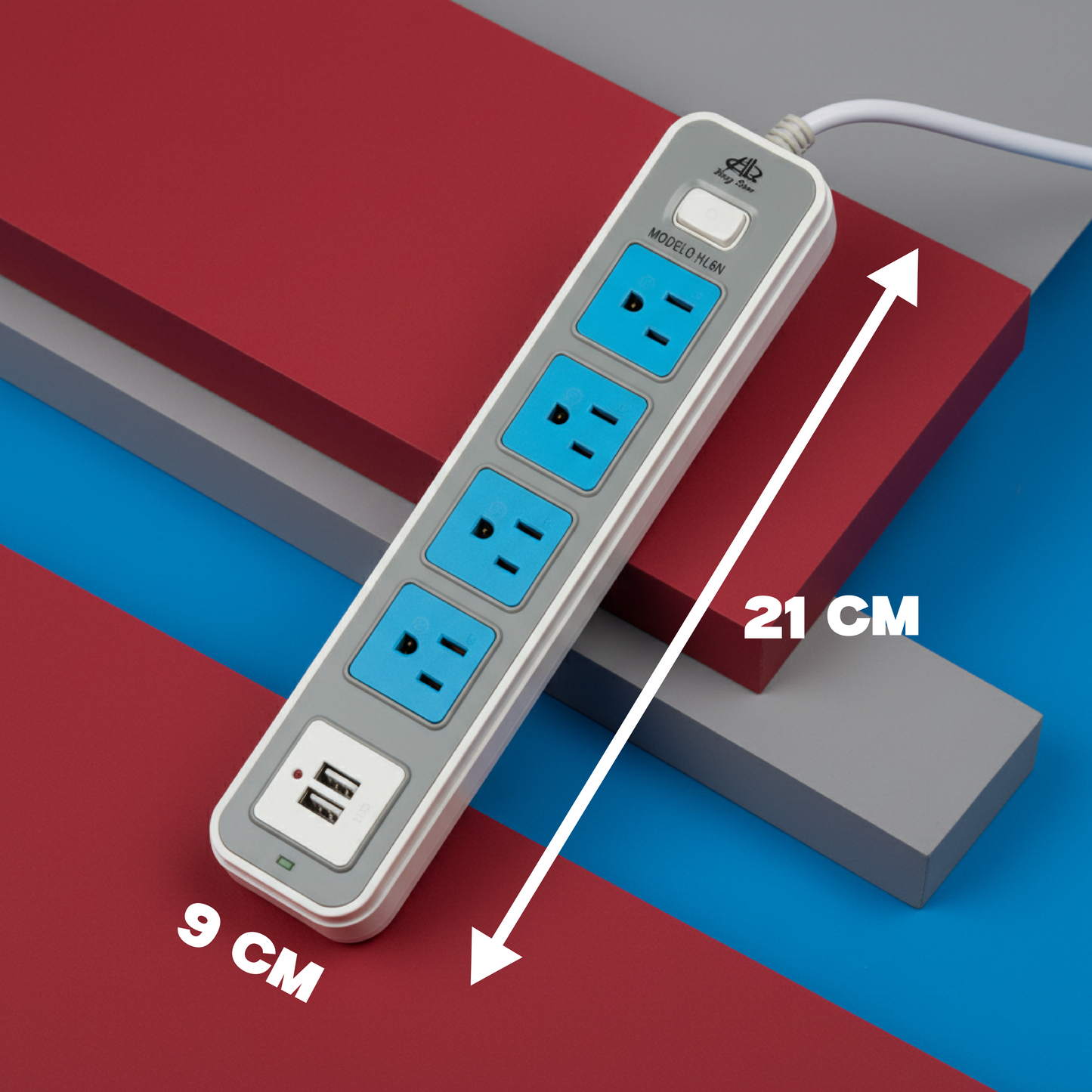 Multicontacto de 4 entradas y 2 puertos USB HL6N